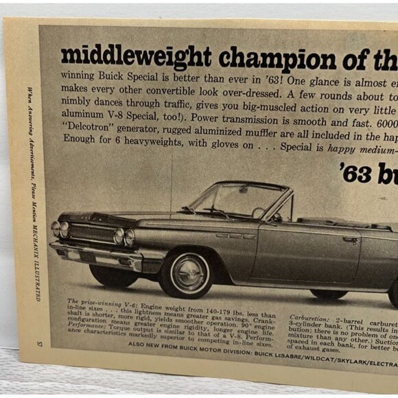 Buick Special Vintage Print Ad 1960s Convertible Auto Middleweight Champion - Picture 4 of 6